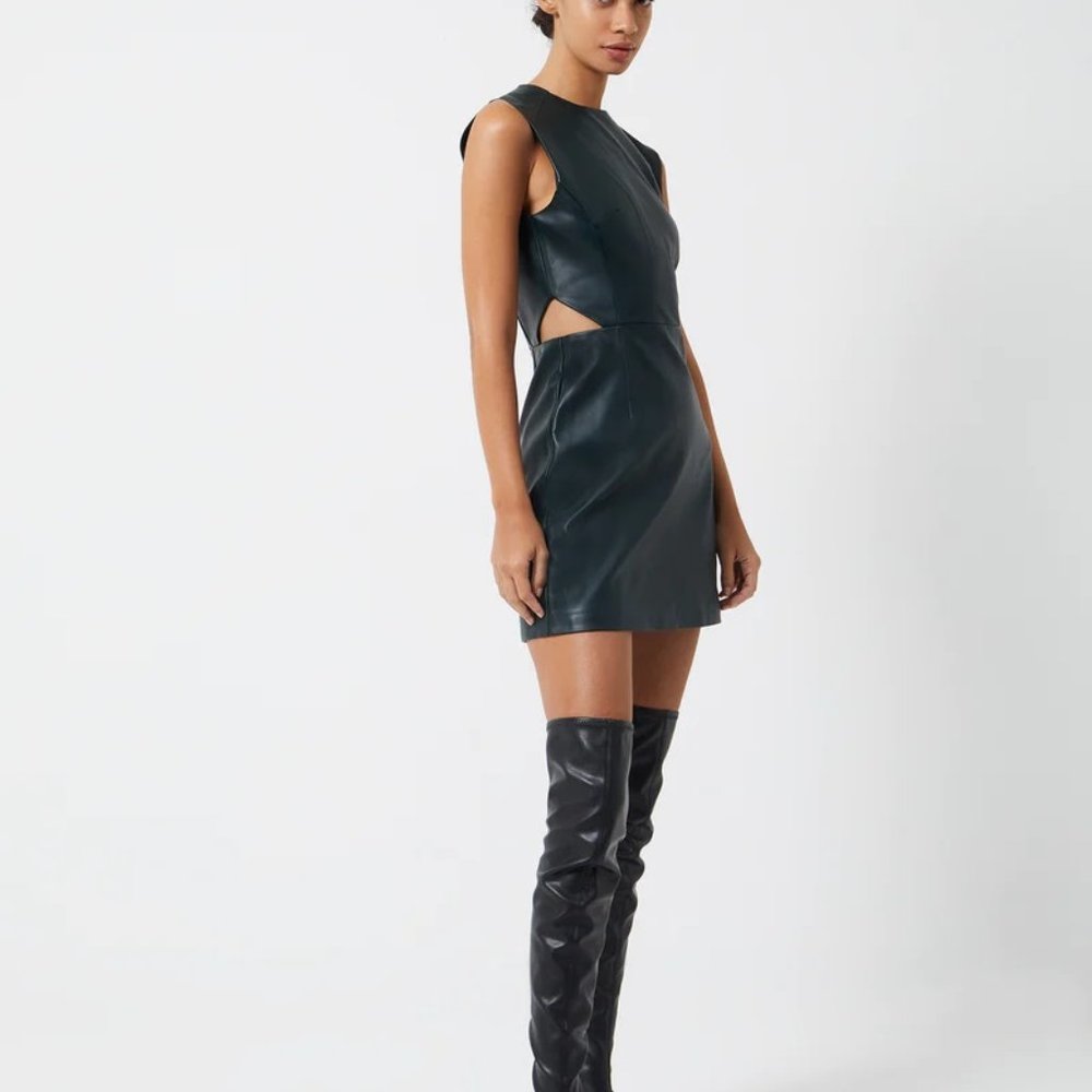 ❤️French Connection Crolenda PU Cut Out Dress- Women- M- Dark Springs- N…